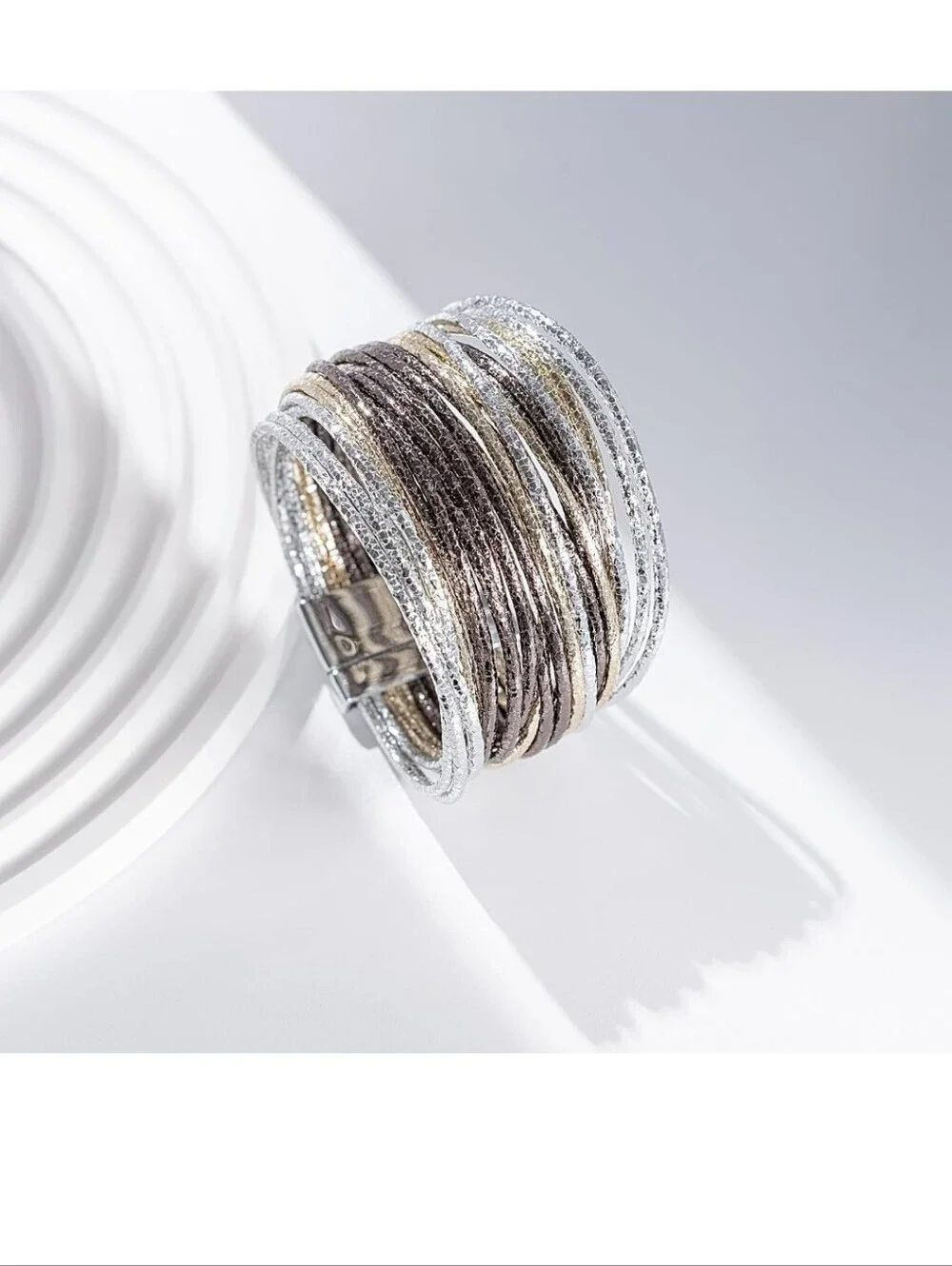Multi-Tone Metallic Wrap Bracelet - Silver and Brown